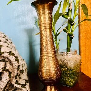 Beautiful etched detailed pure brass vase